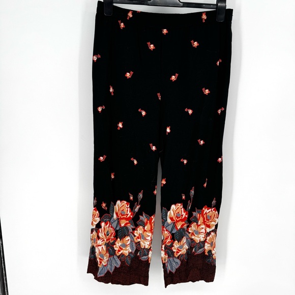 Anthropologie Black Floral Wide-Leg Pants - Picture 2 of 7